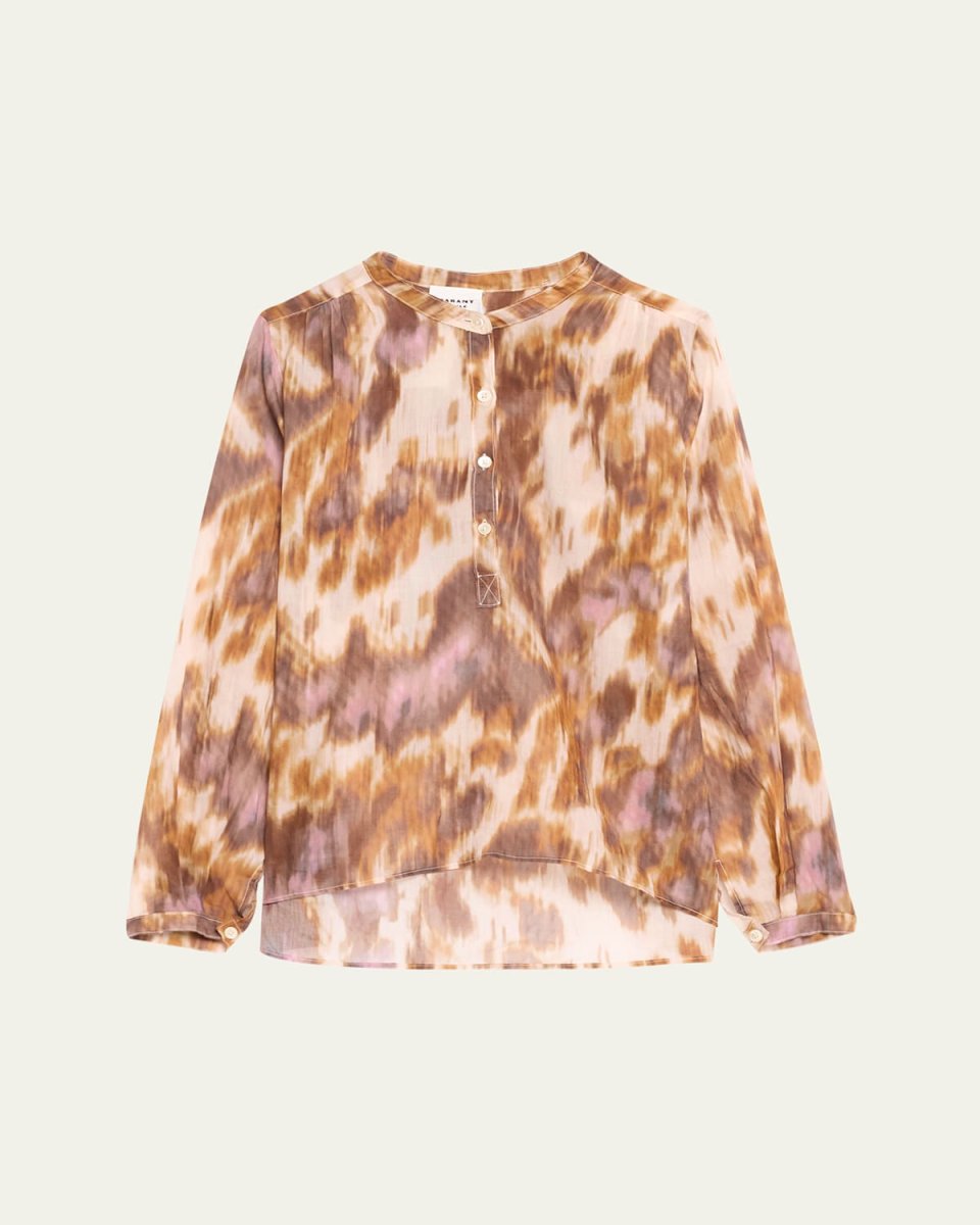 Maria Long-Sleeve Half Button-Front Top